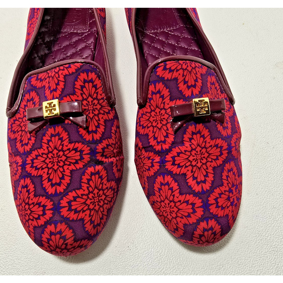 Tory Burch Floral Print Chandra Flats Shoes Patent Piping Padded Insole Sz 9.5 M - Picture 5 of 13